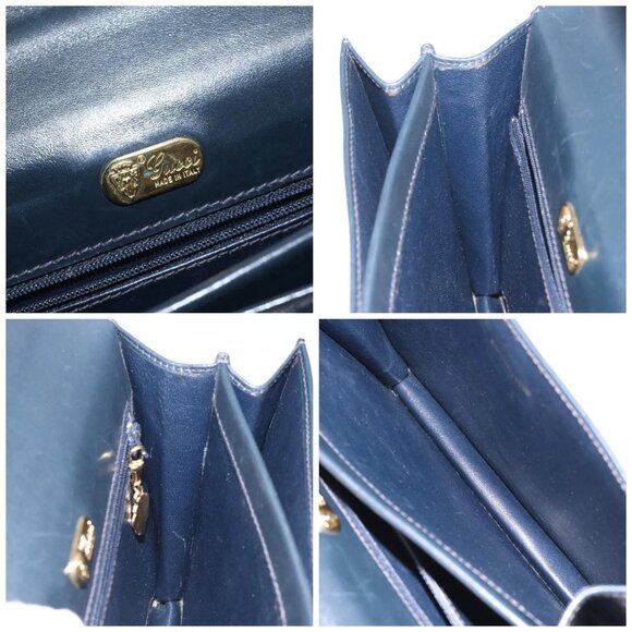 GUCCI Hand Bag Leather Navy Gold Auth - Picture 15 of 16